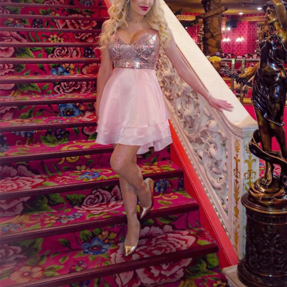 Charmingbridal Women's Sequin Short Prom Homecoming Ball Gown Glitter V Neck Skater Mini Club Cocktail Party Swing Dress Charmingbridal Women's Sequin Short Prom Homecoming Ball Gown Glitter V Neck Skater Mini Club Cocktail Party Swing Dress